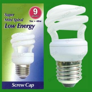 12x 9W Low Energy Power Saving CFL Mini Spiral Light Bulbs; ES, E27 Screw Cap
