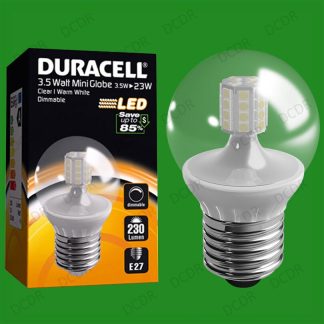 4x 3.5W Dimmable Duracell LED Clear Mini Globe Instant On Light Bulb ES E27 Lamp
