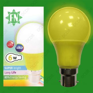 8x 6W LED Yellow Coloured GLS A60 Light Bulb Lamp BC B22, Low Energy 110 - 265V