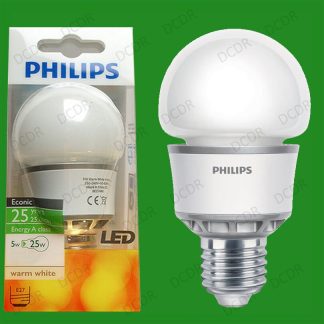 8x 5W Philips LED Ultra Low Energy GLS Globe Light Bulbs, ES, E27 Screw Lamps