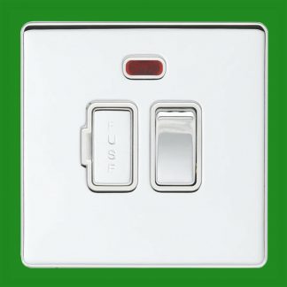 1x 13A 2 Way Switch Fused Spur Neon Light Brushed Chrome Screwless