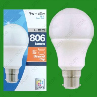 12x 9W (=60W) Pearl LED A60 GLS Globe Bayonet Cap BC B22 Light Bulb Lamp, 806lm