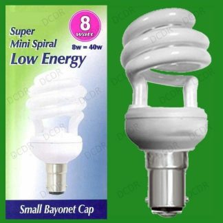 25x 8W (=40w) Low Energy Power CFL Mini Spiral Light Bulbs SBC B15 Small Bayonet