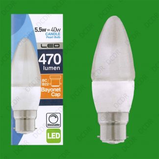 8x 5.5W (=40W) Pearl Dimmable LED Candle BC B22 Low Energy Light Bulb Lamp