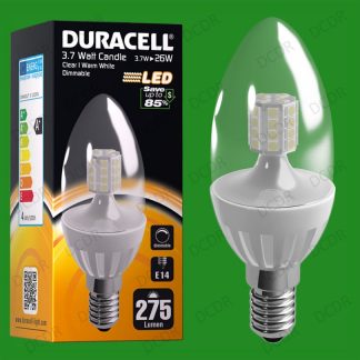 25x 3.7W Dimmable Duracell LED Clear Candle Instant On Light Bulb SES E14 Lamp