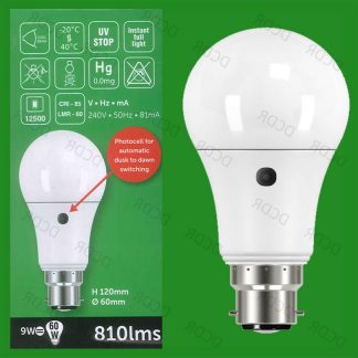 6x 9W = 60W LED GLS Dusk Till Dawn Sensor Security Night Light Bulb BC B22 Lamp