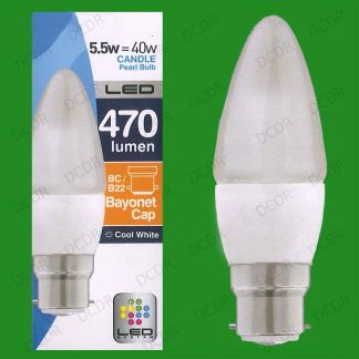 50x 5.5W Cool White LED Ultra Low Energy Pearl Candle Light Bulbs BC B22 Lamps