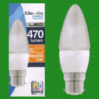 100x 5.5W LED Ultra Low Energy Instant On, Pearl Candle Light Bulbs, BC B22 Lamp