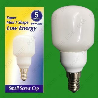 25x 5W (=25W) Low Energy Light Bulb CFL  E14  Mini Globe Warm White SES Lamps
