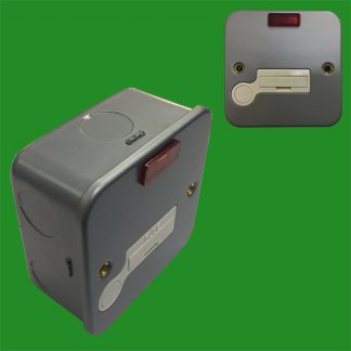 Metal Clad Fused Spur & Back Box, Earth Terminal 20mm Knock Outs Neon Indicator