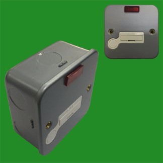 2x 13a Metal Clad Fused Spur & Back Box, Earth Terminal 20mm Knock Outs Neon
