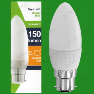 6x 5W Low Energy Power Saving CFL Candle Light Bulbs, Bayonet, BC, B22 Lamps