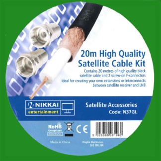 20m Nikkai HIGH-QUALITY Digital Satellite Cable w/ F Type Coupler & Coax Adaptor