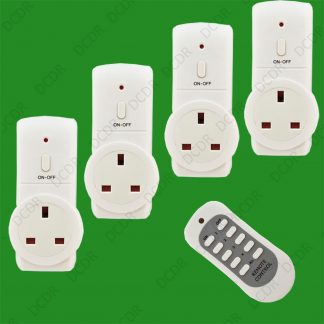 4x Wireless UK Plug-In Energy Saving Mains Socket Switch Set With Remote Control