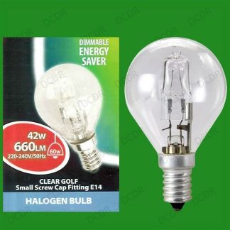 6x 42W (=60W) WATT CLEAR DIMMABLE HALOGEN GOLF ENERGY SAVING LIGHT BULBS SES E14