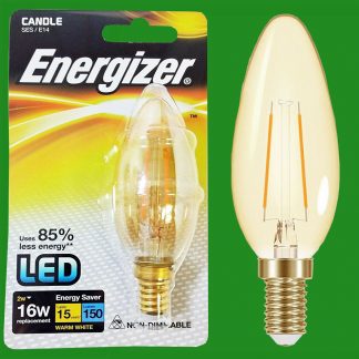 1x 2W LED Filament Candle Ultra Low Energy Instant Start Light Bulb SES E14 Lamp