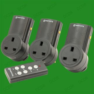 3x Black Wireless UK Plug-in Mains Socket & Remote Control Energy Saving Switch