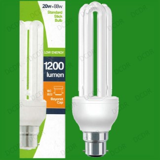 8x 20W Low Energy Power Saving CFL Stick Light Bulbs, Bayonet, B22, BC Lamps