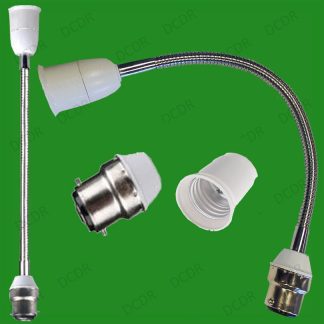 500mm BC B22 To ES E27 Flexible Lamp Holder, Orientational Light Bulb Extension
