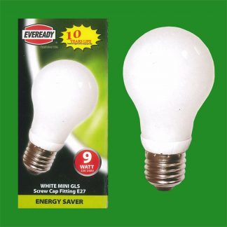 50x 9W Low Energy Mini GLS CFL 3500K White Light Bulb, ES E27 Edison Screw Lamps