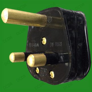 15A Black Round 3 Pin Mains Plug, BS546/A 15 Amp for Heavy Duty Theatre Lighting