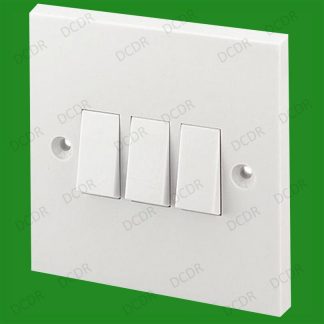 3 Gang, 2 Way, White Plastic Triple Light Switch, 10A, 250V, BSEN60669-1