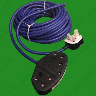 14m Heavy Duty Arctic Grade UK Mains Lead Extension Cable 13A 2 Gang Socket