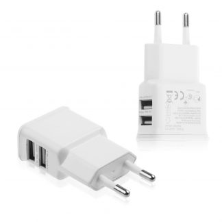 White 2A Dual USB Port EU Mains Wall Plug Charger Adaptor Samsung Apple Tablet