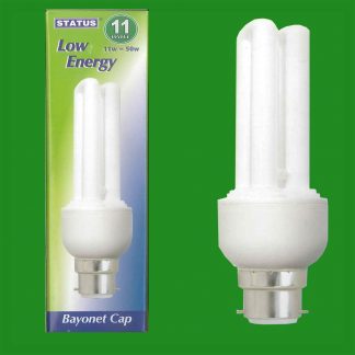 2x 11W Low Energy Power Saving CFL Stick Light Bulbs BC B22 Bayonet Lamps