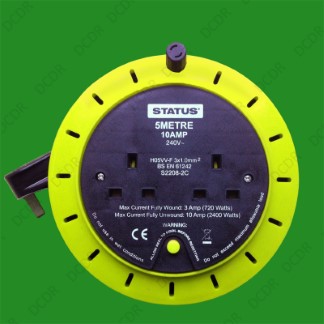 Heavy Duty 2 Gang 5m Extension Lead Reel 10a UK Plug Socket 240V Lime Green