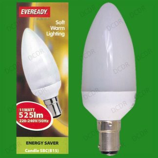 12x 11W Low Energy CFL 2700K Candle Light Bulbs, Small Bayonet, SBC, B15, Lamps