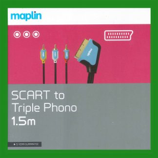 Scart To Triple Phono Gold Plated 1.5m Cable Video Audio TV Lead