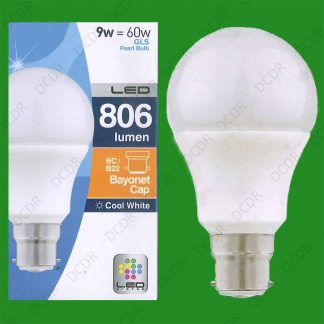 6x 9W LED Cool White Low Energy Pearl GLS Globe Light Bulb BC B22 Lamp