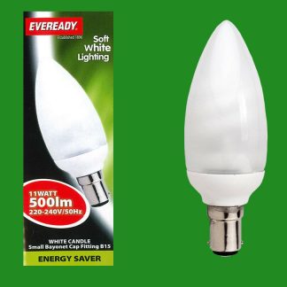 6x 11W (40W) EVEREADY Soft White Lighting Candle B15 SBC Energy Saving CFL Bulb