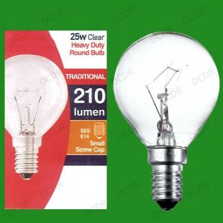 6x 25W Clear Dimmable Golf Round Light Bulbs Small Edison Screw, SES, E14, Lamps